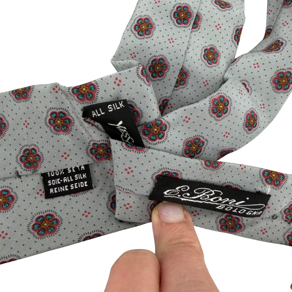 Vtg Yves Saint Laurent Paris Silk Tie Grey Floral Medallion Micro Dot Italy - Picture 4 of 5